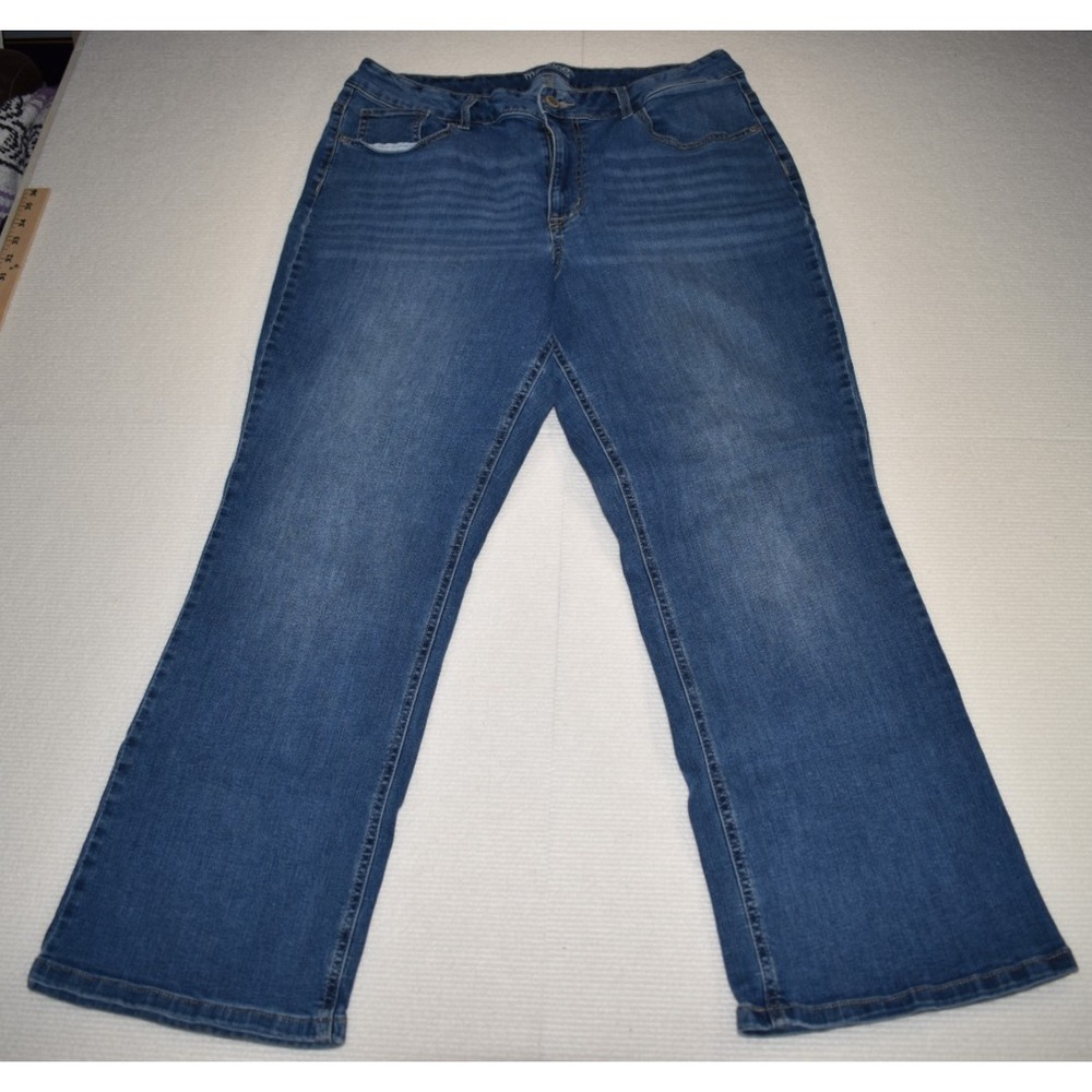 m jeans by maurices Women's Slim Straight Mid Rise Blue Medium Wash Stretch